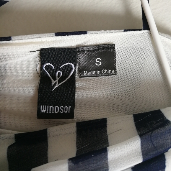 WINDSOR Navy & White Striped Plunge Neck Dress - Picture 10 of 10